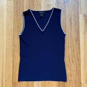 Linda Matthews Navy V Neck Tank Top